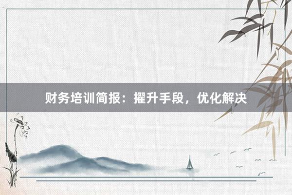 财务培训简报：擢升手段，优化解决